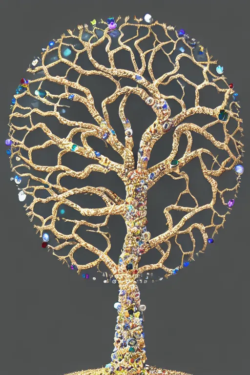 Prompt: a tree, made of gemstones, intricate, elegant, highly detailed, smooth, sharp focus, artstation