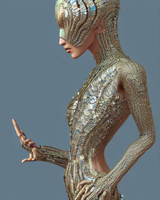 Image similar to a highly detailed metahuman 4 k close up render of an alien goddess bella hadid monument venus in iris van herpen dress schiaparelli in diamonds crystals swarovski and jewelry iridescent in style of alphonse mucha gustav klimt trending on artstation made in unreal engine 4