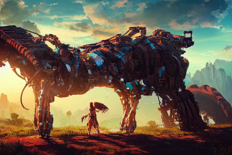 Image similar to bristleback machine mecanical creature robot of horizon forbidden west horizon zero dawn radiating a glowing aura global illumination ray tracing hdr fanart arstation by ian pesty and alena aenami artworks in 4 k