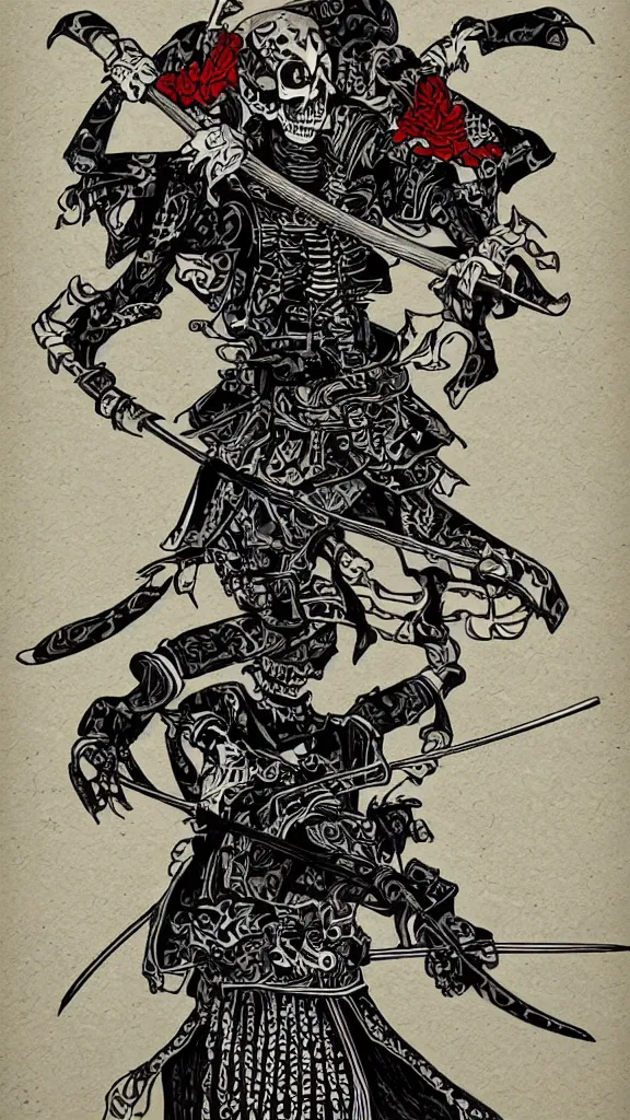 Prompt: skeleton samurai