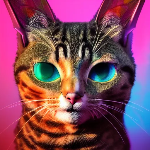 Image similar to Photorealistic cat with devil horns. Hyperdetailed photorealism, 108 megapixels, amazing depth, glowing rich colors, powerful imagery, psychedelic Overtones, 3D finalrender, 3d shading, cinematic lighting, artstation concept art