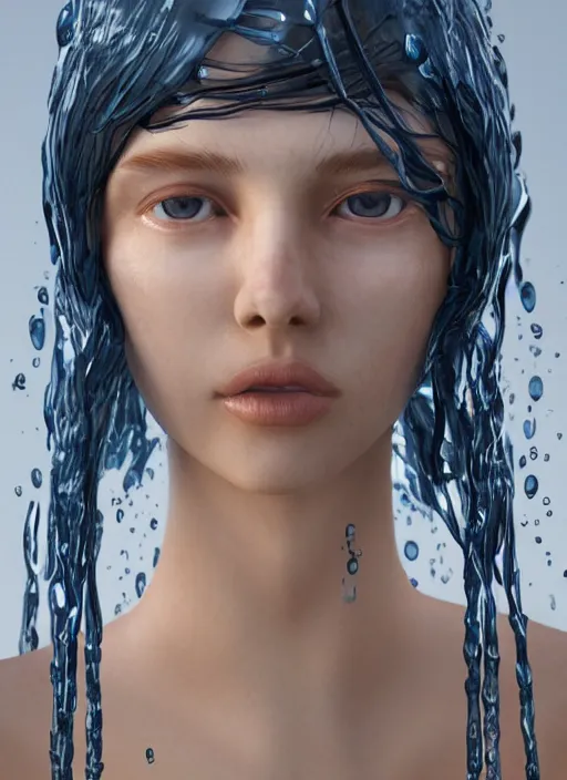 Prompt: sculpture made of water, girl portrait, future, shaman, harper's bazaar, vogue, magazine, wet, blue, concept art, ornate, luxury, elite, elegant, trending on artstation, by ruan jia, by Kenneth Willardt, by ross tran, by WLOP, by Andrei Riabovitchev,