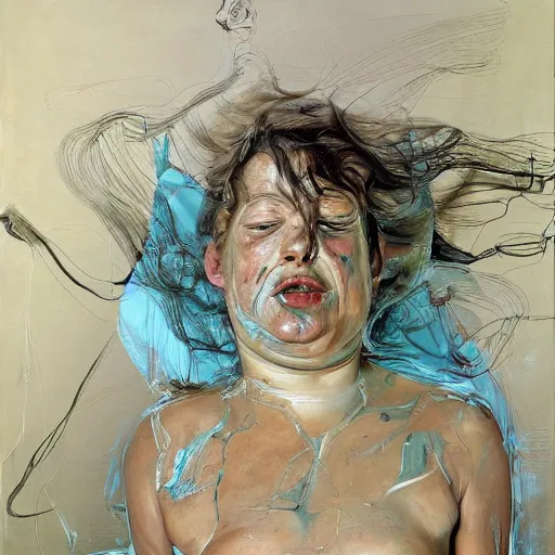 Image similar to high quality high detail painting by lucian freud and jenny saville, hd, motion, turquoise