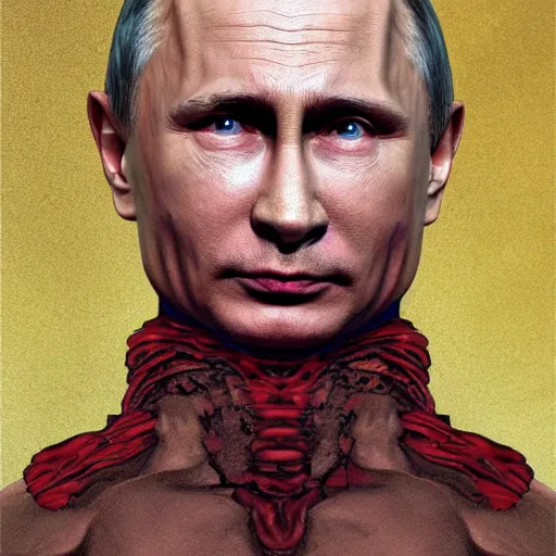 Image similar to vladimir putin became bloody ugly worm, photo - realistic, color image, 2 k, highly detailed, bodyhorror, occult art