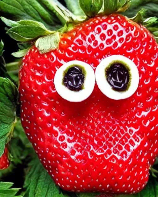 Image similar to a strawberry with the face of gary busey