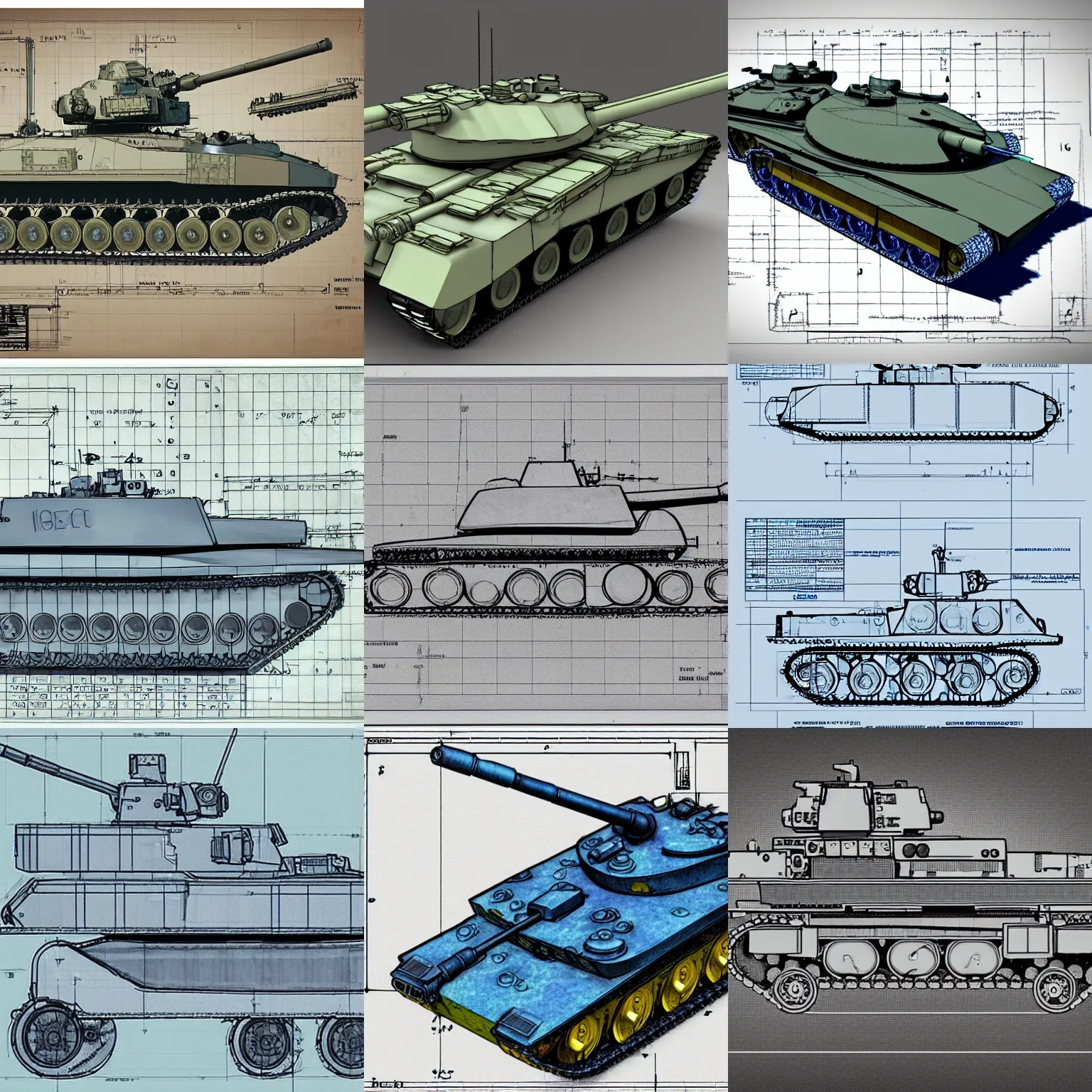 Prompt: extremely detailed blueprints for a main battle tank