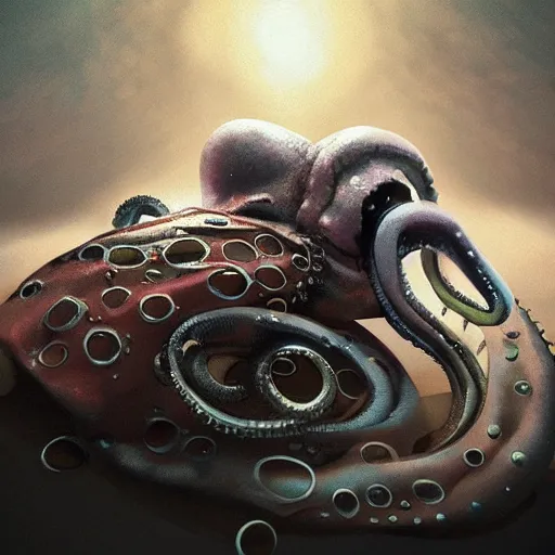 Prompt: octopus wrapped around a car wheel, tentacles around a car wheel, illustration, artstation, detailed, smooth