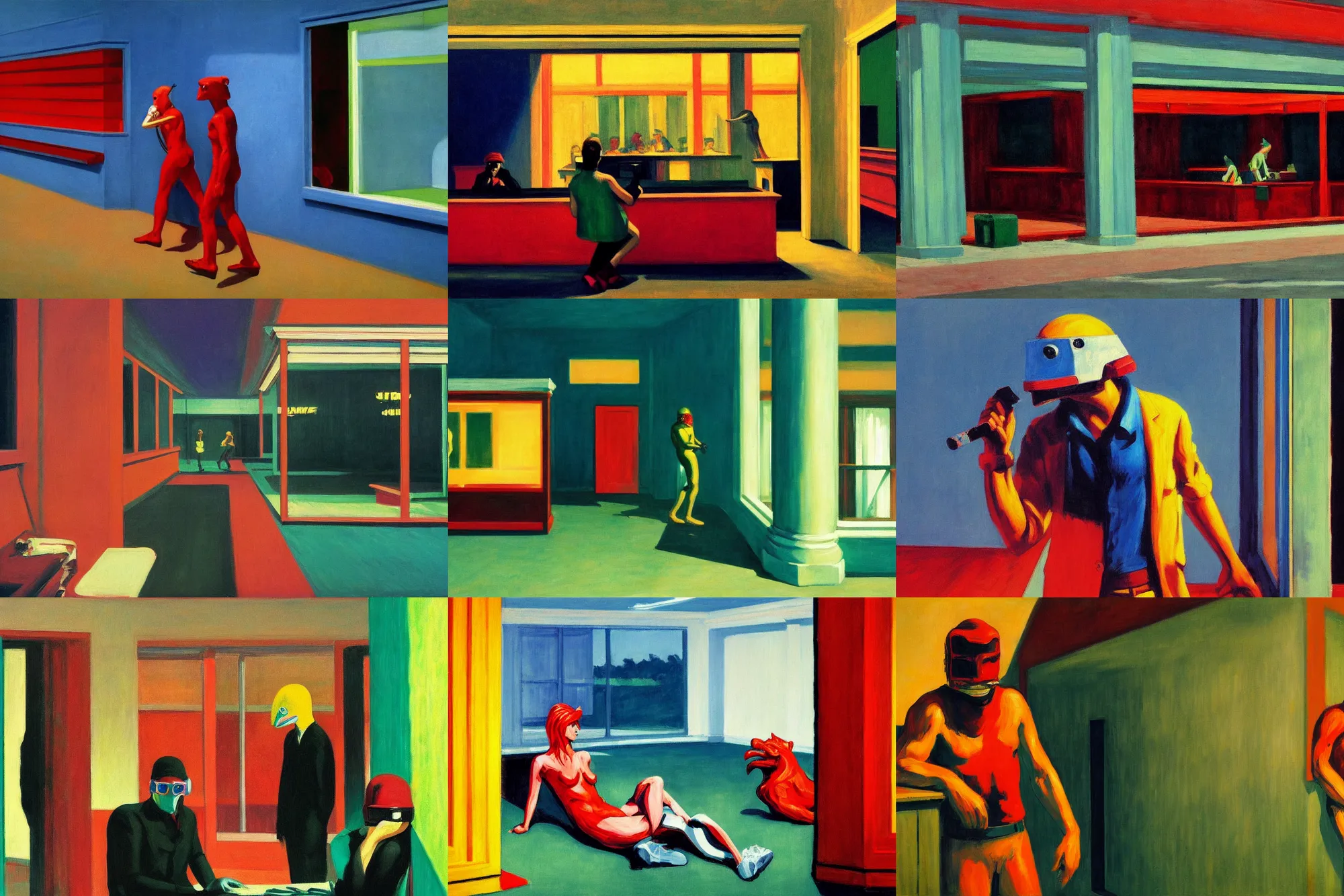 Prompt: Hotline Miami, painted by Edward Hopper