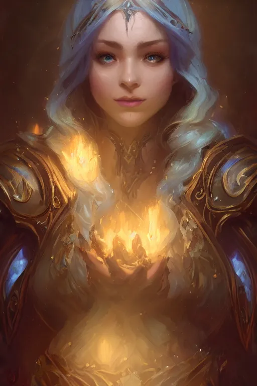 Prompt: filigree frame, elven, dwarven, magic, hearthstone, artstation, volumetric light from jeremy lipkin and michael garmash, craig mallism, artgerm, unreal engine