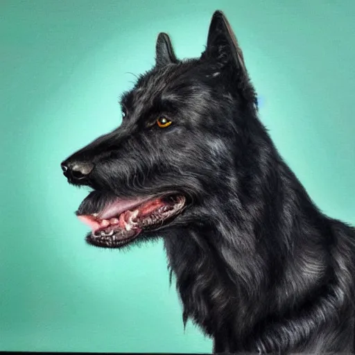 Prompt: portrait of a black wolfhound, regal, hyper realistic, highly detailed