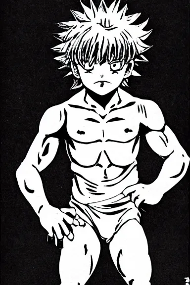 Prompt: attractive salvage little boy in lion suit, black and white artwork made by kentaro miura and yoshihiro togashi