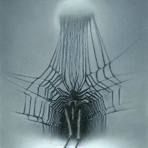 Prompt: inside the Spider body by zdzisław beksiński