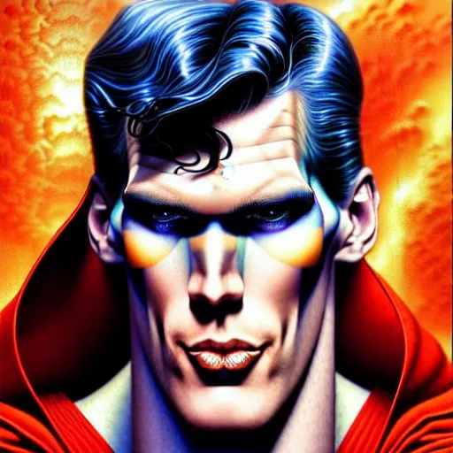 Image similar to uhd photorealistic portrait of lurch as superman, by amano, ayami kojima, lisa frank, and karol bak, masterpiece, cinematic composition, dramatic pose, studio lighting, hyperdetailed