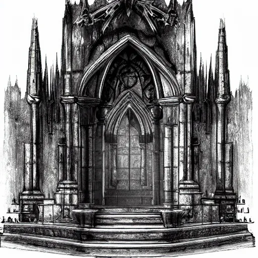 Prompt: reliquary, trench crusade, dark souls, b & w, concept art