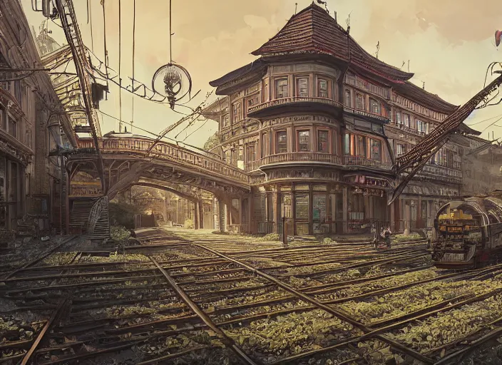 Prompt: highly detailed leipzig eisenbahnstrasse, undead land, stephen bliss, unreal engine, wuxia art by greg rutkowski, loish, rhads, ferdinand knab, makoto shinkai and lois van baarle, ilya kuvshinov, rossdraws, tom bagshaw, alphonse mucha, global illumination, radiant light, detailed and intricate environment