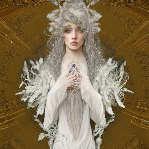 Prompt: a photograpic portrait of a anthropomorphic mimosa wearing white clothes, fantasy, intricate, elegant, highly detailed, digital painting, artstation, concept art, smooth, sharp focus, illustration, art by artgerm and H R Giger and alphonse mucha