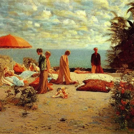 Image similar to The last day in paradise, oil on canvas, 1883