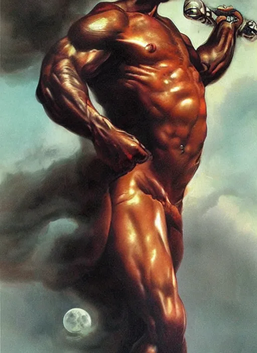 Image similar to portrait of strongmale god of the moon, strong line, deep color, beautiful! coherent! by boris vallejo