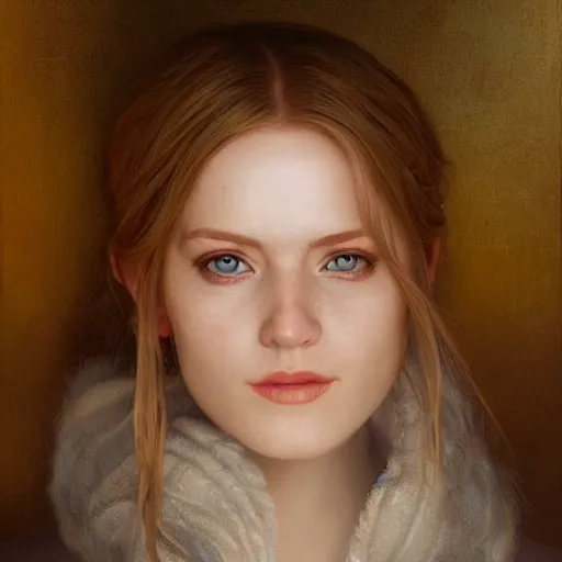 Prompt: portrait of a icelandic woman ( 3 5 ) from iceland in 2 0 2 1, an oil painting by ross tran and thomas kincade