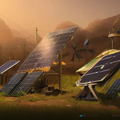 Prompt: solarpunk Commonly used technological items powered by renewable energy, cgsociety, ArtStation, concept Art