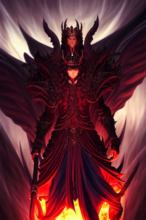 Image similar to full body handsome young demon king man only scenery wallpaper aesthetic, dark saturated colors, demonic, cinematic, powerful, super detailed and intricate, elegant, hyper realistic, by artgerm, by kyoung hwan kim, by ralph mcquarrie, by yoshiyuki tomino