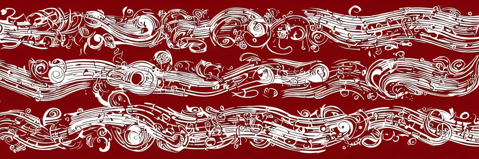 Prompt: banner design, coffee and musical instrument, vector, line art, red and white,