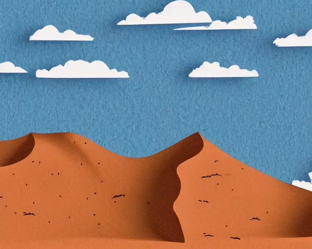 Prompt: paper cut out illustration of desert canyon landscape, (paper texture)