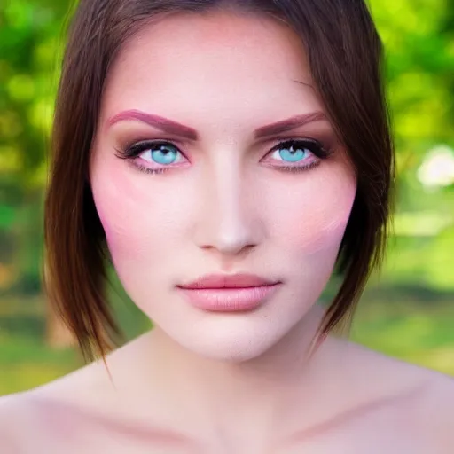 Prompt: woman with pink skin and green eyes