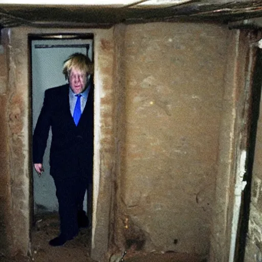 Prompt: boris johnson hiding in a basement, trailcam footage