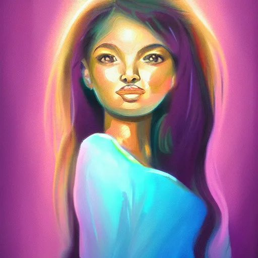 Prompt: Beautiful painting of Mirabel from Encanto, digital painting, colorful lighting