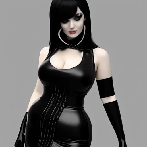 Prompt: a curvy feminine pale goth cutie in an elaborate black latex-leather pleated tube dress, with a thin waist, cgsociety, photorealistic, sublime-comfy-elegant ambience, 16k, smooth, sharp focus, trending on ArtStation, volumetric lighting, fully clothed, worksafe