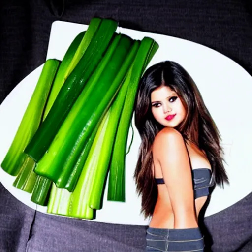 Image similar to selena gomez as a piece of celery