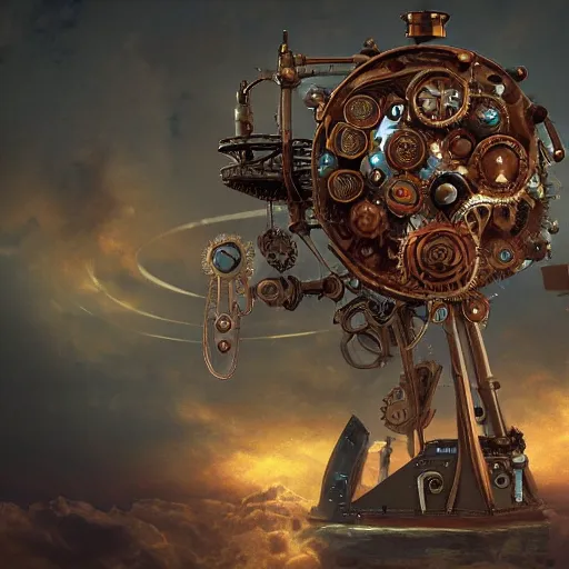 Image similar to giant mechanical rose, steampunk, fantasy art, sky, 4 k