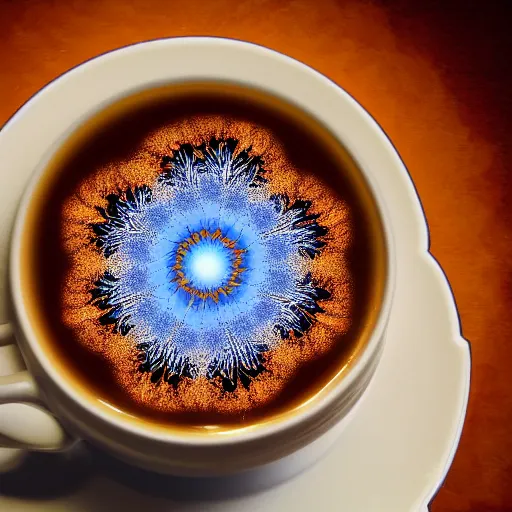 Prompt: mandelbrot fractal in a cup of tea