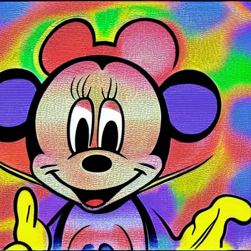 Image similar to trippy mickey mouse blotter art, acid tabs