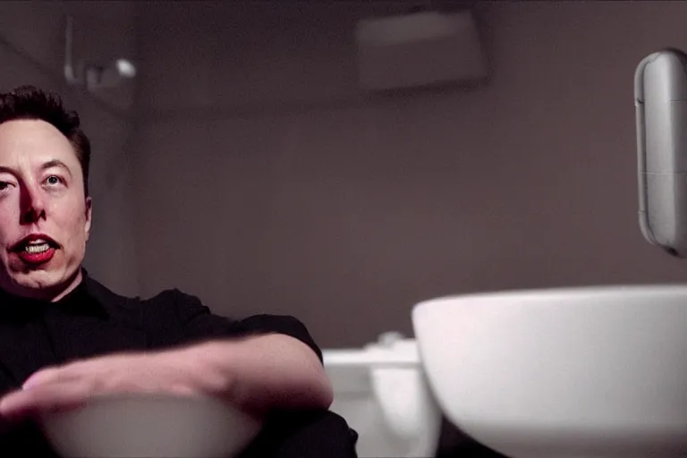 Prompt: hyperrealism aesthetic ridley scott and denis villeneuve style close - up photography of a detailed hyperrealism elon musk, siting on a detailed hyperrealism toilet and scrolling his detailed smartphone in hyperrealism scene from detailed art house movie in style of alejandro jodorowsky and wes anderson