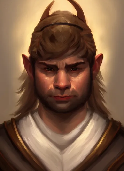 Prompt: symmetry!! oil painting digital art dungeons & dragons facial portrait of a halfling male cleric, with a ponytail!!, elegant, highly detailed, digital painting, artstation, concept art, sharp focus, illustration, art