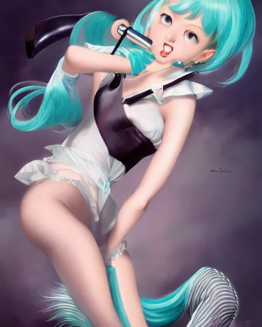 Image similar to Hatsune Miku by Gil Elvgren and Daniela Uhlig