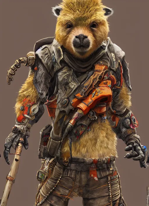 Prompt: detailed full body concept art illustration oil painting of an anthropomorphic capybara zombie hunter in full intricate clothing, biomutant, dystopian, ultra detailed, octane render