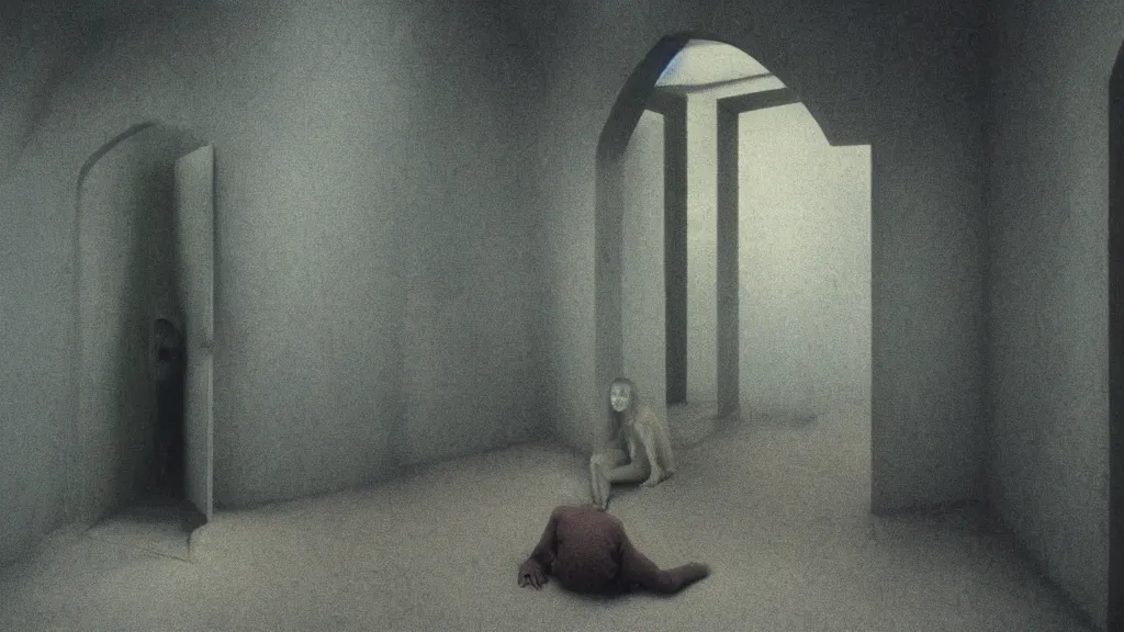Prompt: trapped in the alone room by Zdzisław Beksiński, IMAX quality, film still, cinematic