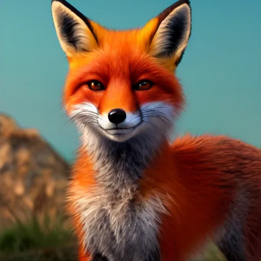 Prompt: red fox, in the style of pixar, character art, movie still,,