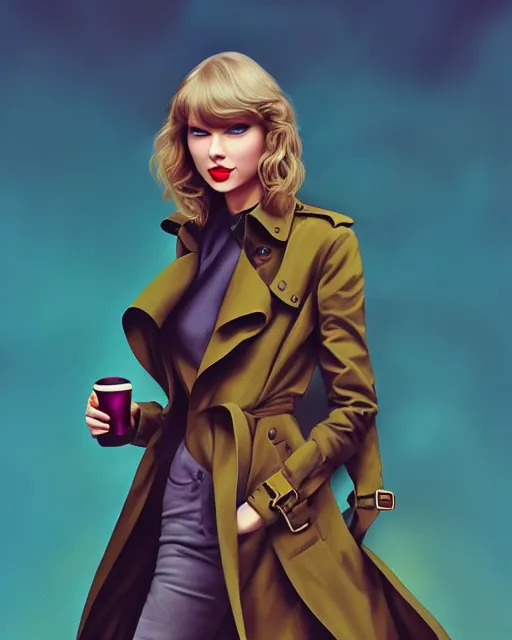 Prompt: taylor swift wearing fashionable trench coat, jesper ejsing, artgerm, petros afshar, tom whalen