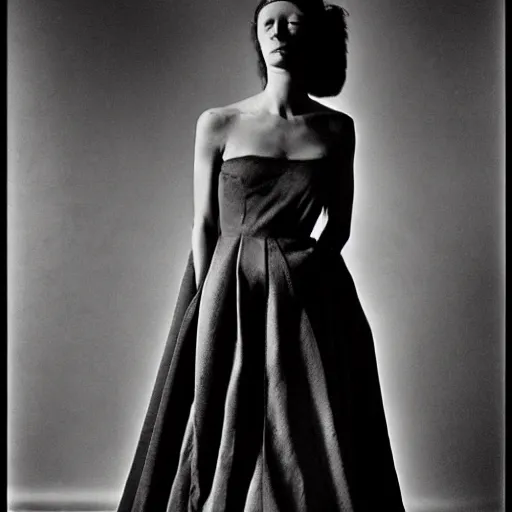 Image similar to photo of a woman in a dress by arnold newman. professional photography.