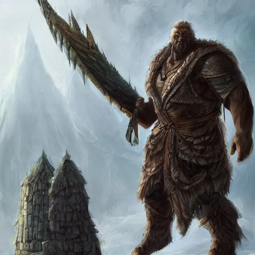 Prompt: a highly detailed portrait of a massive epic fantasy giant man concept art