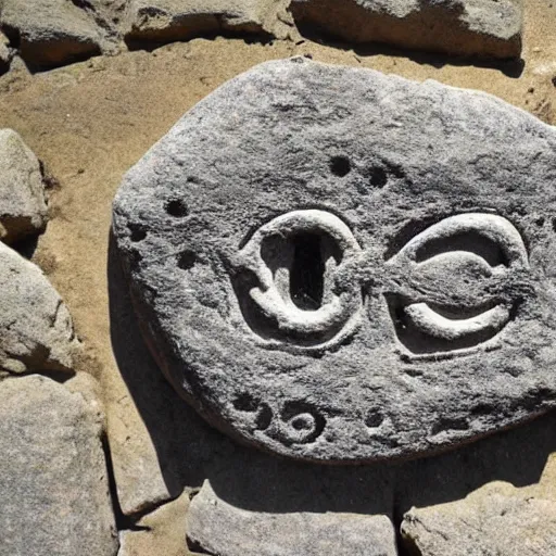 Image similar to an alien alphabet with letter for letter translations to english carved on a piece of ancient stone
