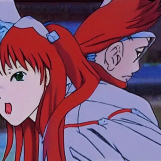 Image similar to asuka langley seething at a birthday party, anime screenshot, yoshiyuki sadamoto