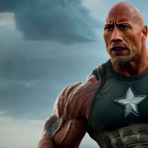 Prompt: film still of Dwayne the Rock Johnson fighting in avengers endgame