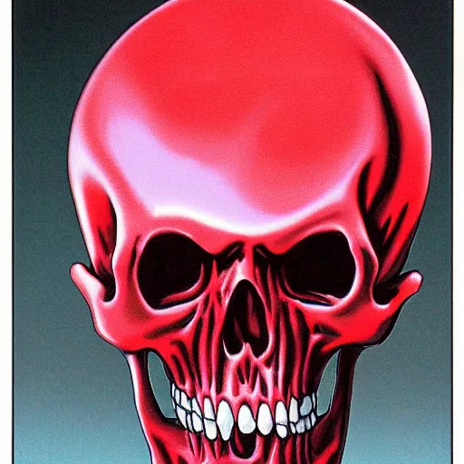 Image similar to turbulent red liquid inside in a transparent skull by akira toriyama