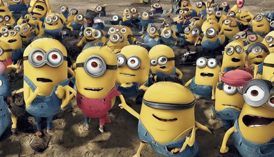 Image similar to fight!! club!!!!, fight!! club!!!! ((((the minions)))), movie still, directed by David fincher