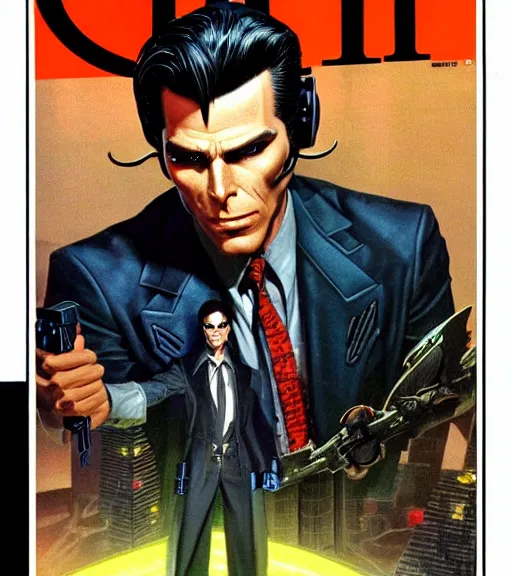 Image similar to a cyberpunk very ugly mafia boss in a suit with slicked back black hair played by christen bale as an elf, 1 9 7 9 omni magazine cover, style by vincent di fate, artgerm, very coherent, detailed, 4 k resolution, dark, unreal engine, daz